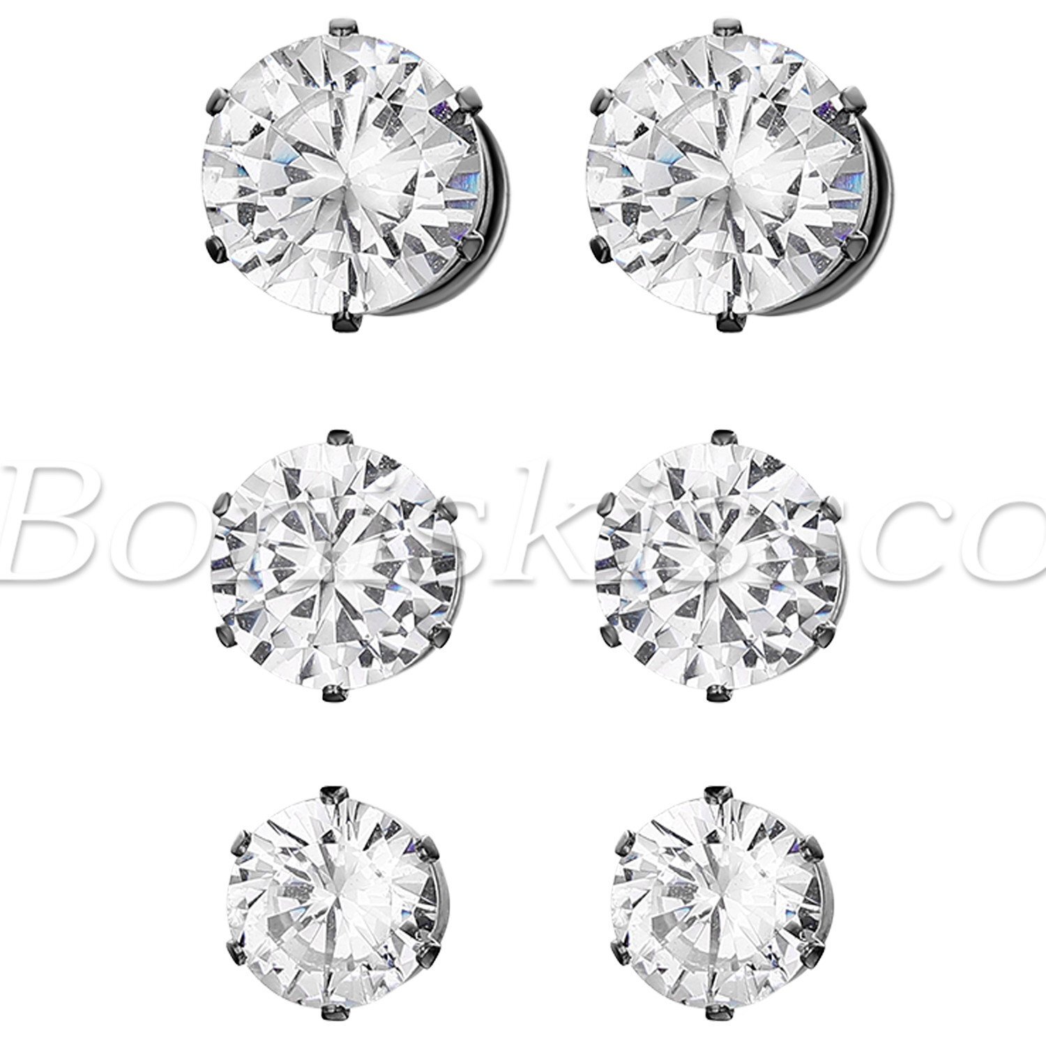 6Pairs Women’s Men’s Unisex Round Cut Shining Cubic Zirconia Earrings Ear Studs