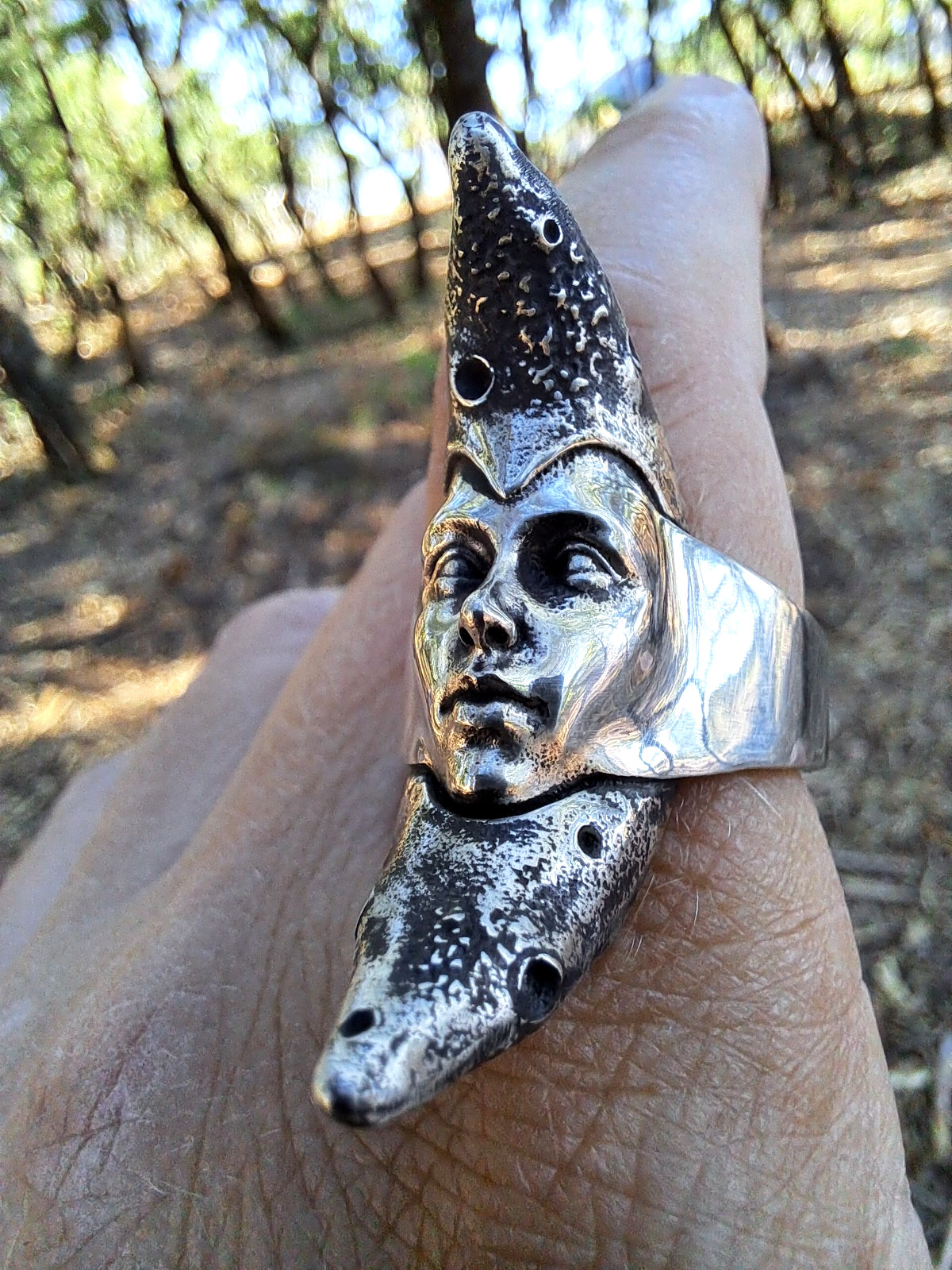 Moon Goddess Silver Ring, Crescent Moon Face Ring