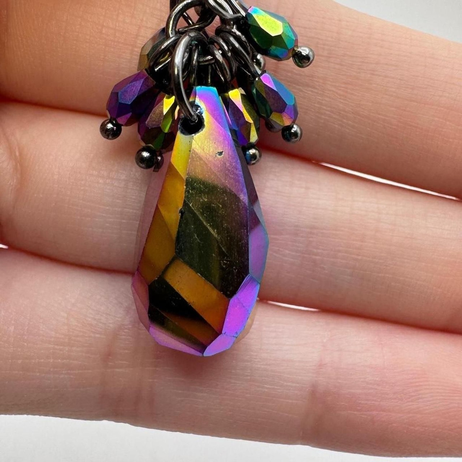Rainbow Crystal Statement Drop Earrings Y2K Goth Festival Jewelry