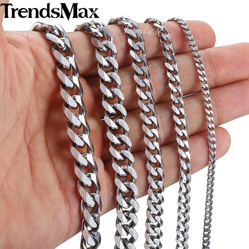 5mm-22inch Stainless Steel Silver Chain Cuban Curb Womens Mens Necklace Gifts