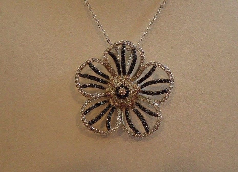 925 STERLING SILVER FLOWER PENDANT NECKLACE & EARRING 11 CT LAB SIMULANT DIAMOND