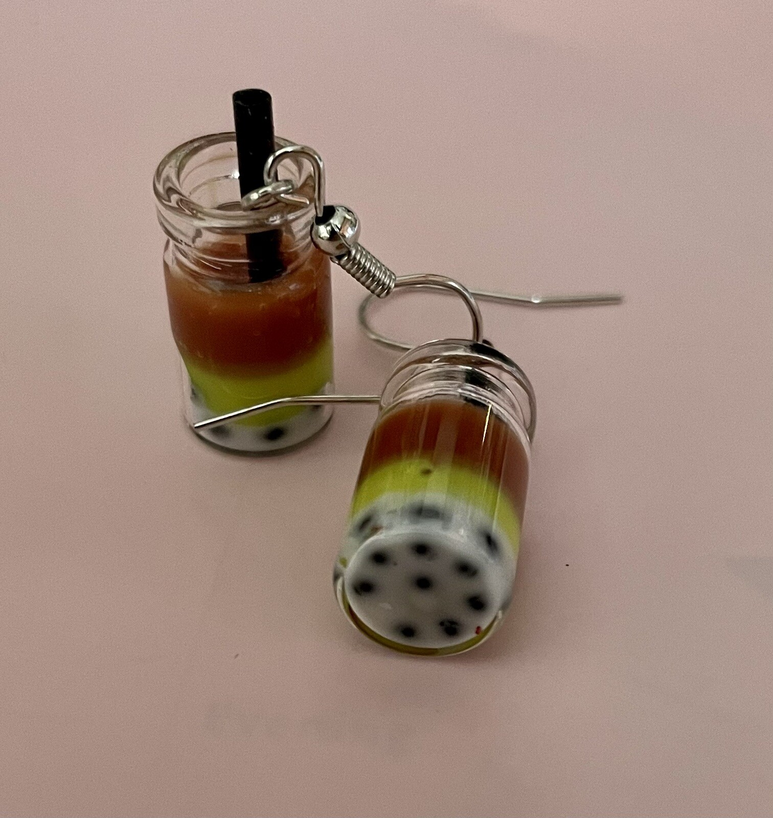 💚 Green Brown Bubble Tea Earrings Fancy Dress Novelty Birthday Gift Mum Sister