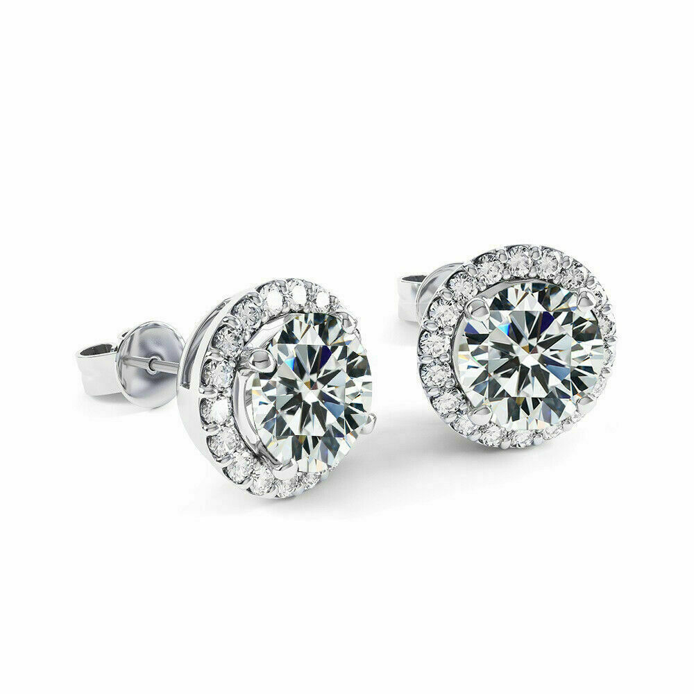 925 Sterling Silver Round Square Cubic Zirconia Halo Stud Earrings 2 Pair Set