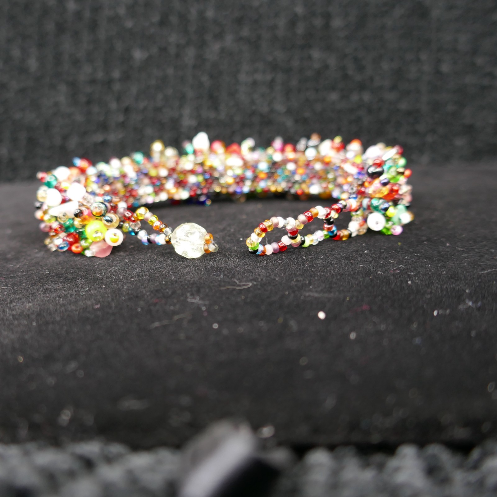 Beaded Confetti Cluster Cuff Bracelet Toggle Multi Color Glass Boho 7-8 inch