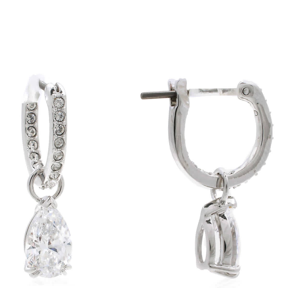Swarovski Millenia White Rhodium Plated Pear Cut Hoop Earrings