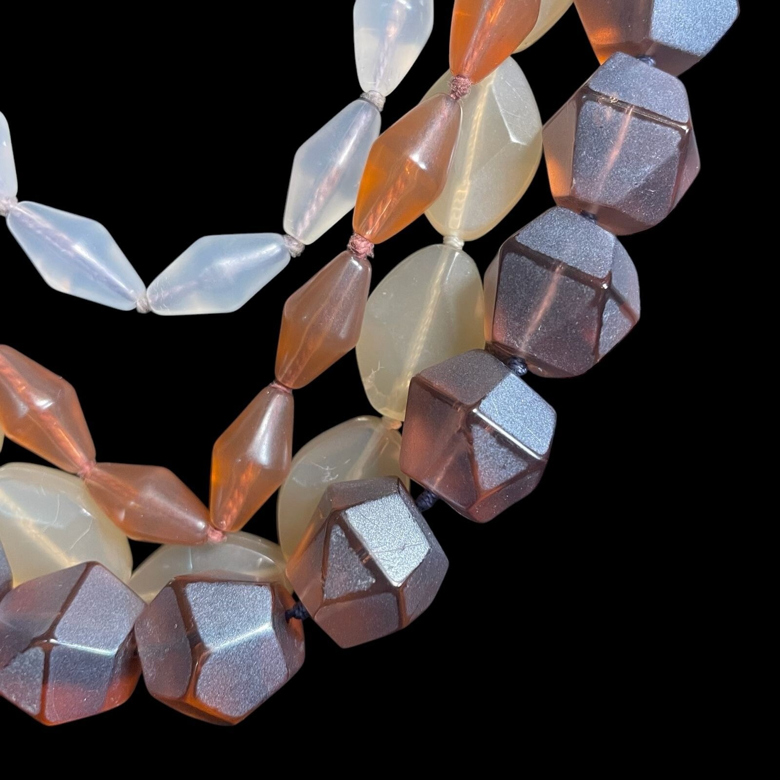 Multi Strand Layered Faceted Beaded Necklace Earthy Elegant Statement Adjustable