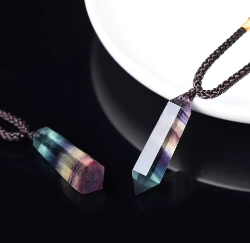 Rainbow Fluorite Stone Pendant Handmade Necklace Manifestation Stone Reiki Gift