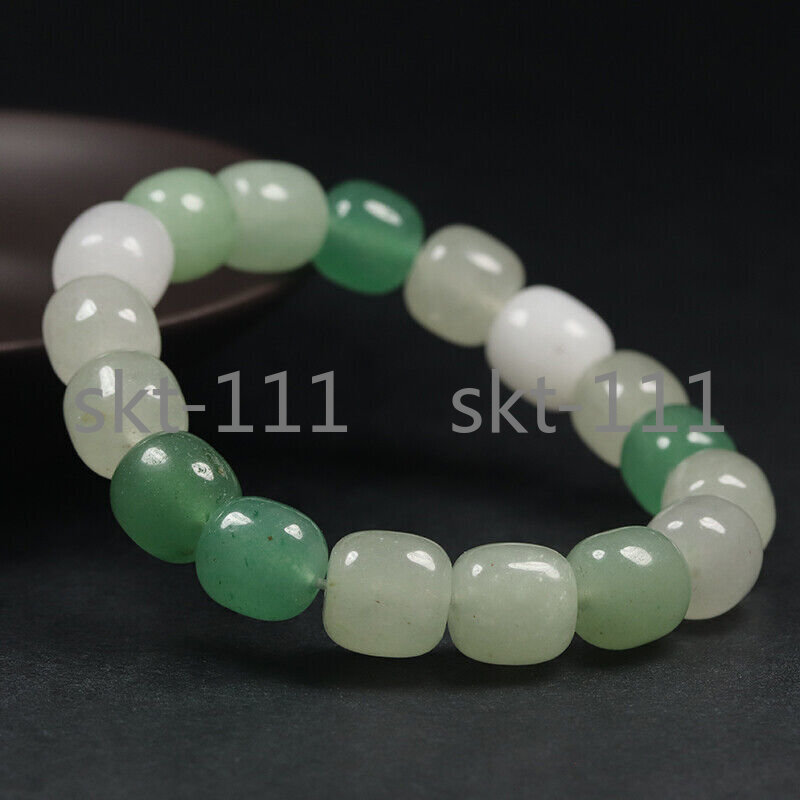 12*12Natural Grade A White & Green Jade Bangle Bracelet Aventurine 7.5″