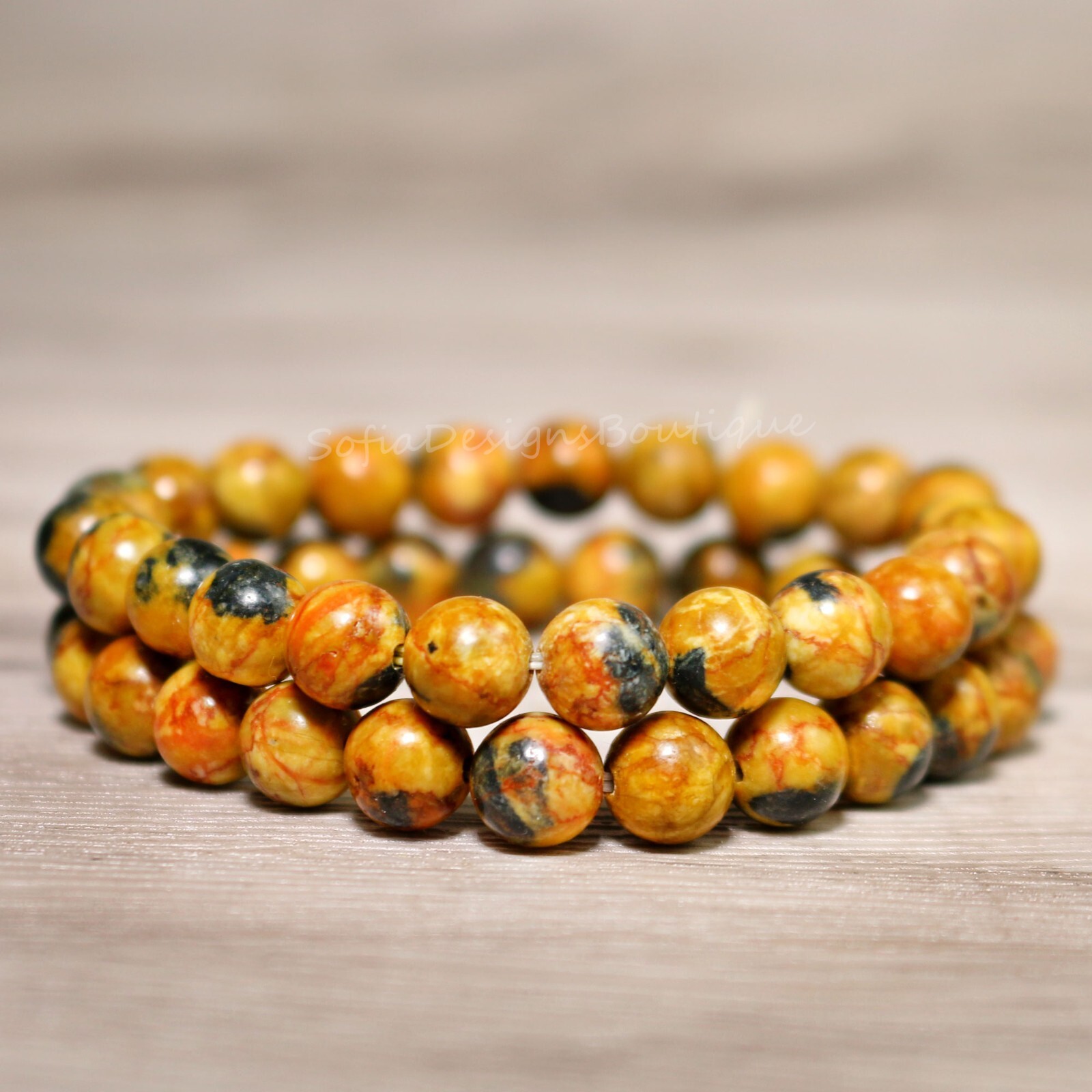 Natural Bumblebee Jasper Stone Bracelet Yellow Stone Stretch Healing Bracelet