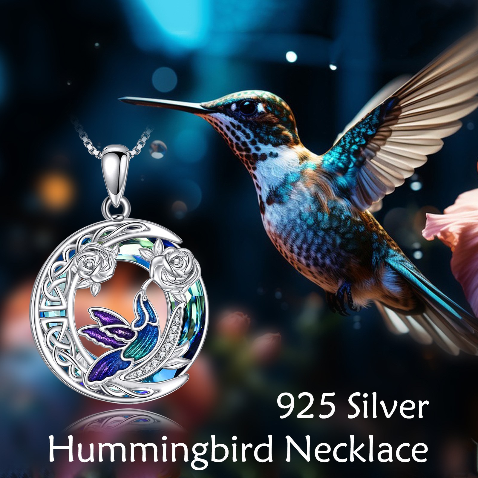 Hummingbird Necklace for Women Sterling Silver Crystal Pendant Necklace