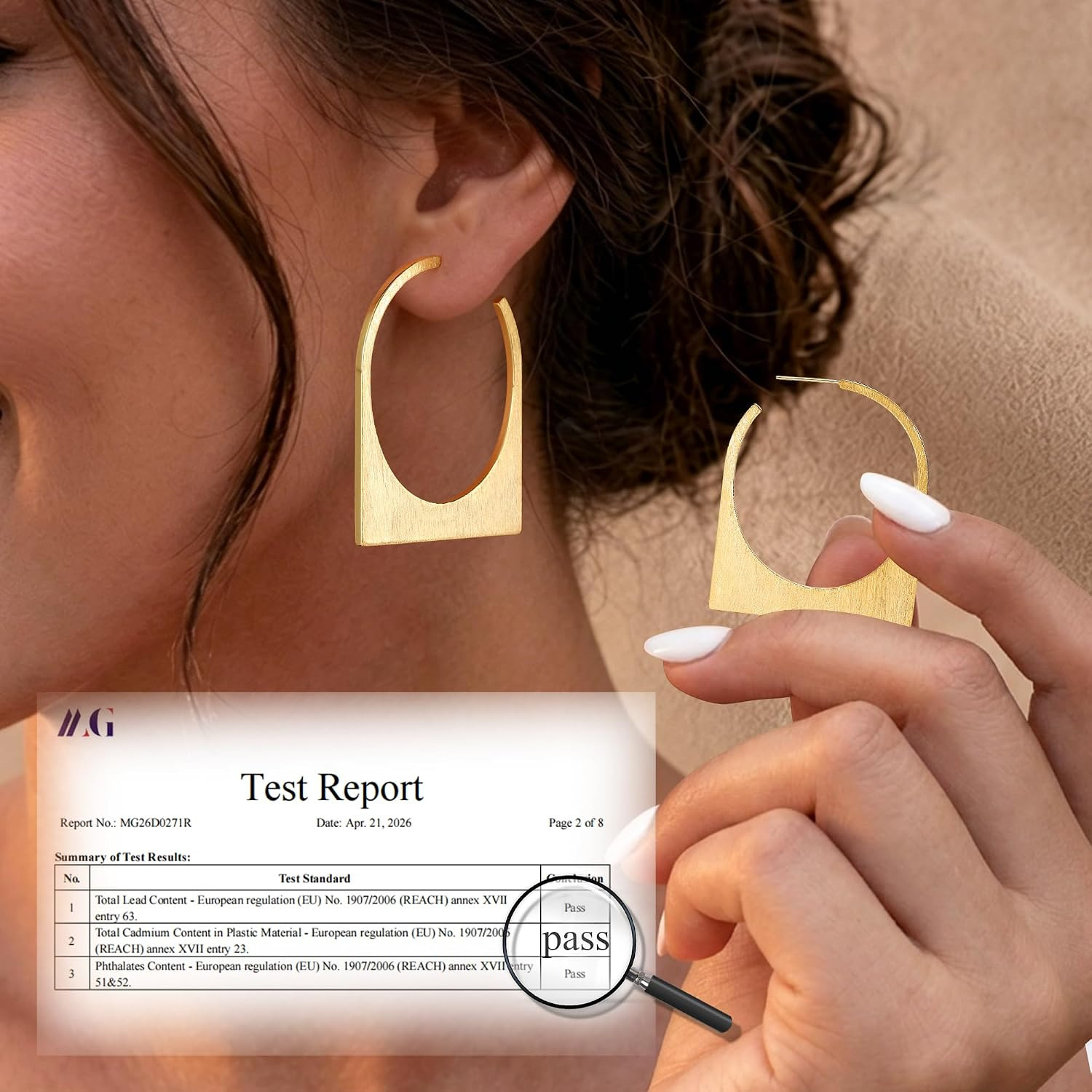 Large Gold Hoop Earrings for Women, 14K Real Gold Plated Copper Geometric Hollow