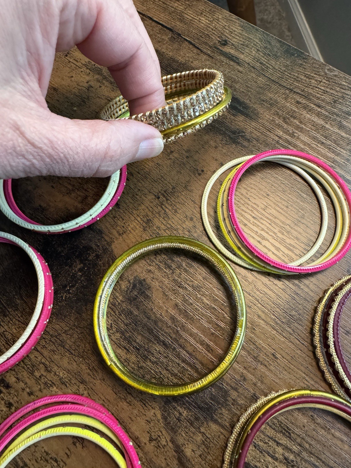Bundle 60 Indian Bangle Bracelets Mix of Materials and Colors Approx 2.25”