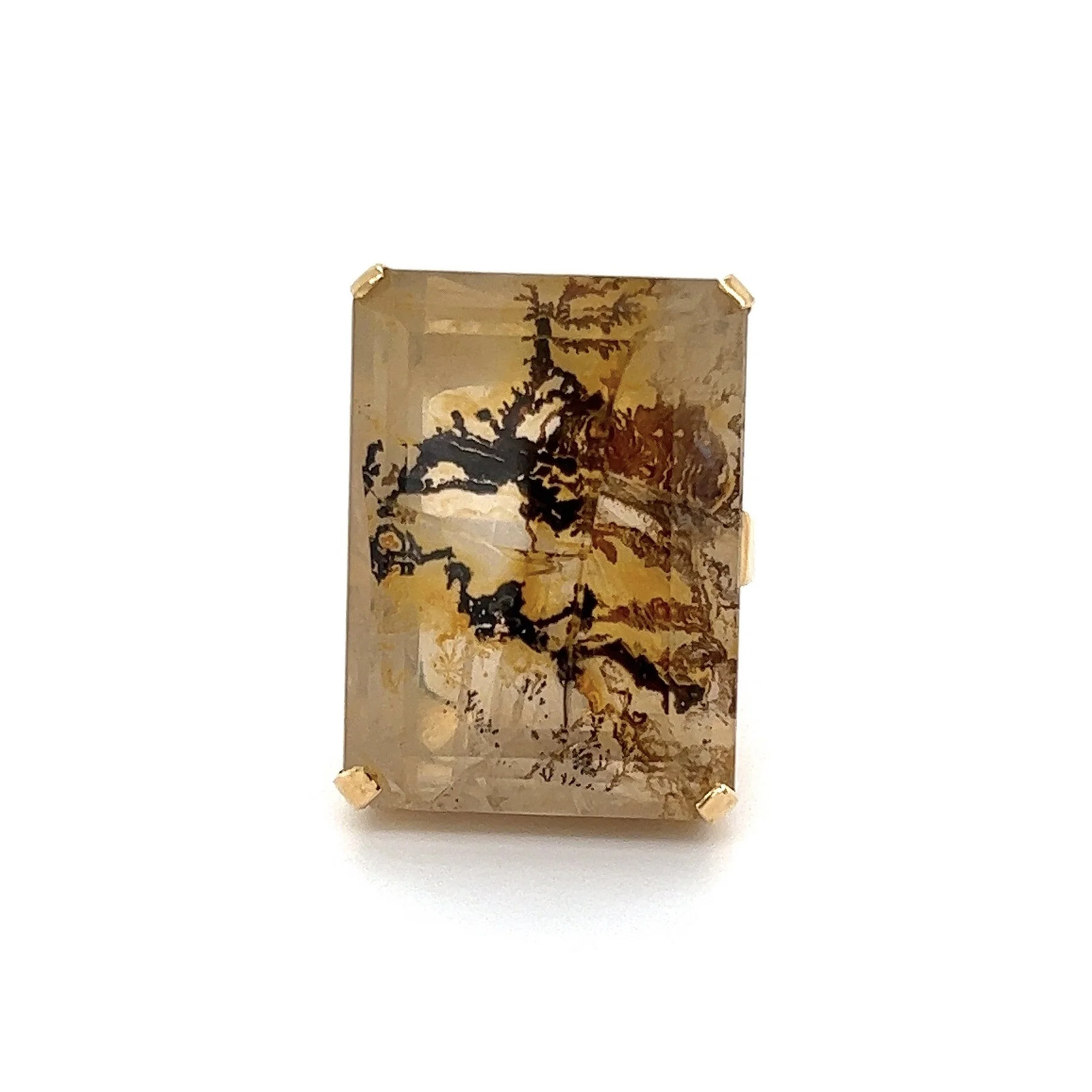 18K Yellow Gold 35ct Moss Agate Filigree Ring Size 5.75 Estate 15.7g
