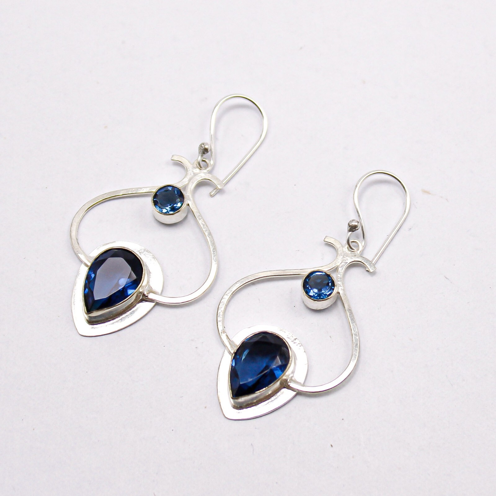 London Blue Topaz Gemstone Jewelry 925 Silver Handmade Earrings 2.2″ For Women