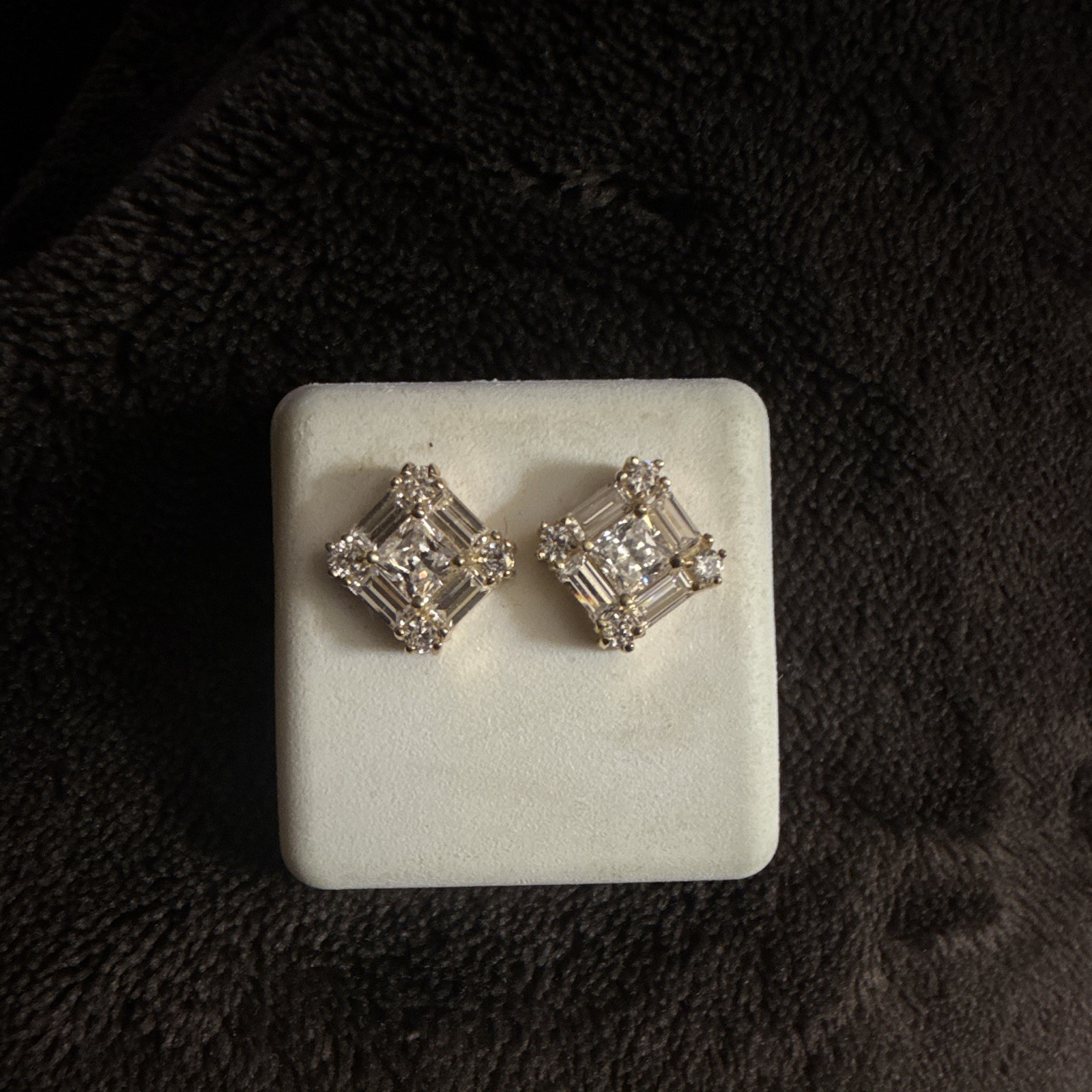 10K Gold and Genuine Diamond Square Earring Studs