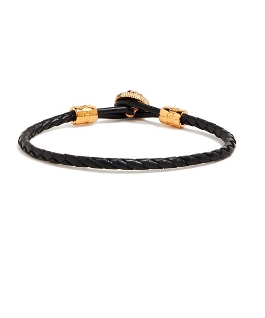 Versace Black Braided Leather Gold Color Medusa Head Bracelet sz M