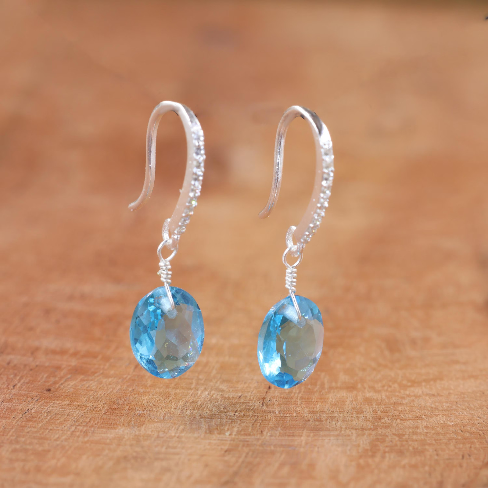 Blue Topaz Drop Earrings, Artisan Jewelry, Fashion Earrings for Everyday Style