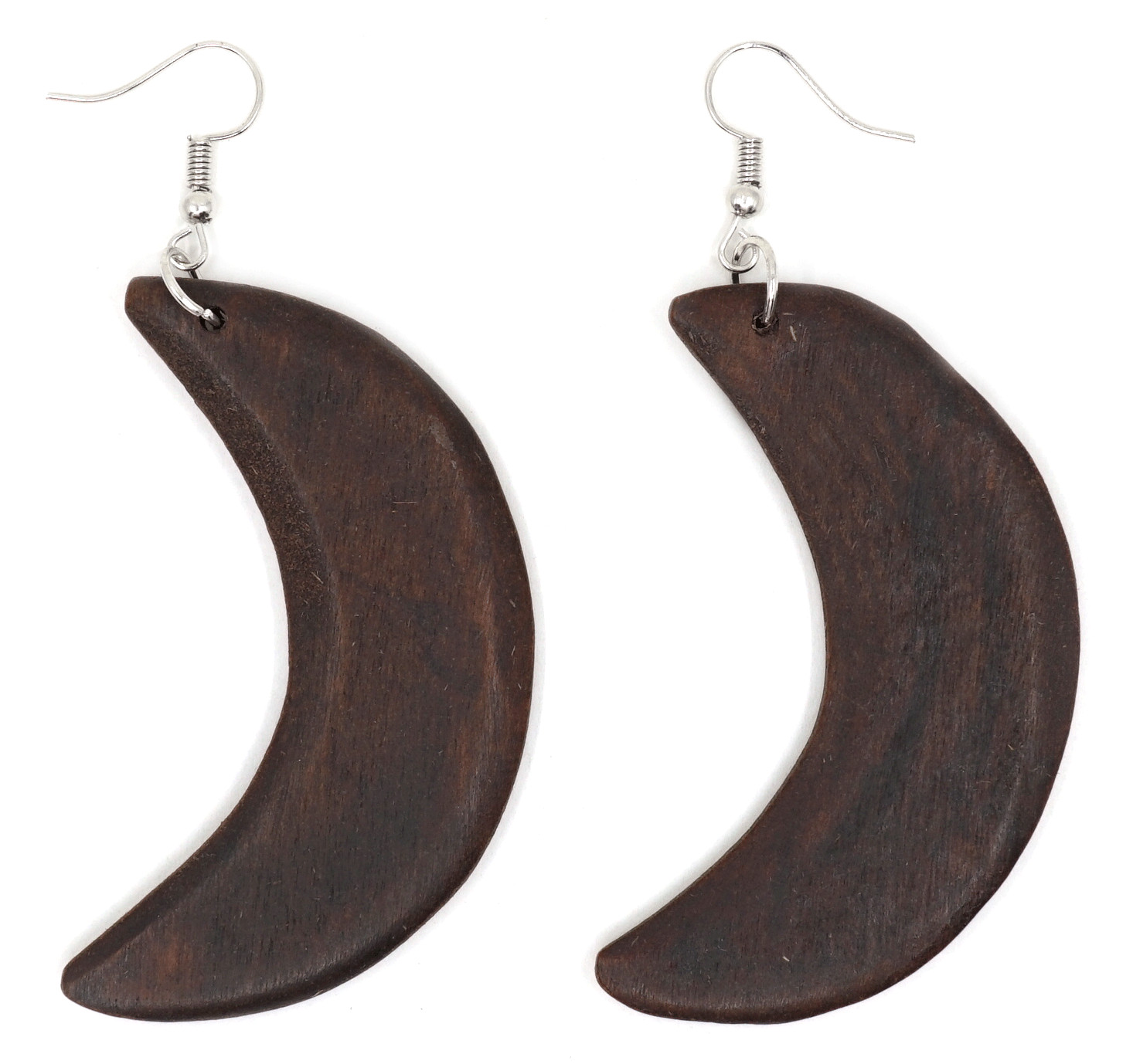 TB Crescent Moon Wood Natural Multi-Color Fashion Jewelry Long Dangle Earrings
