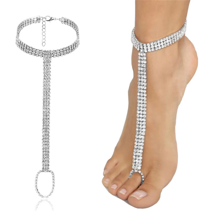 Huitan Hot Trend Rhinestone Toe Loop Anklet for Women Silver Color/Gold Color 1