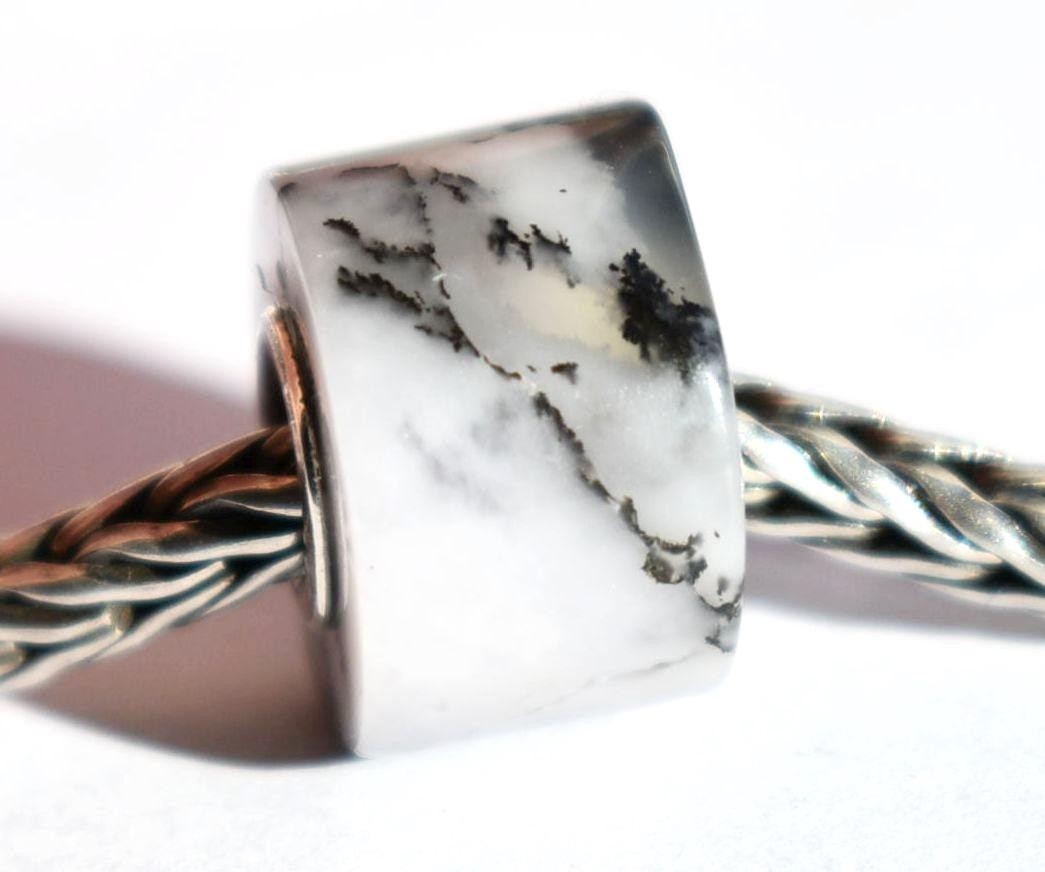 Dendritic Agate wheel charm bead 12.7mm, full silver core for European bracelet