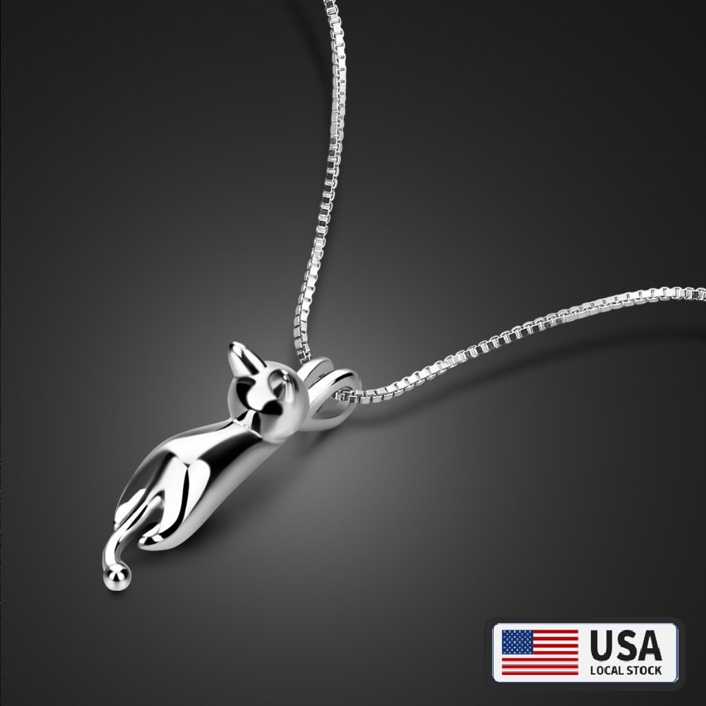 Cat Pendant Necklace Kitty Chain Silver Womens Girl Jewellery Cat Necklace USA