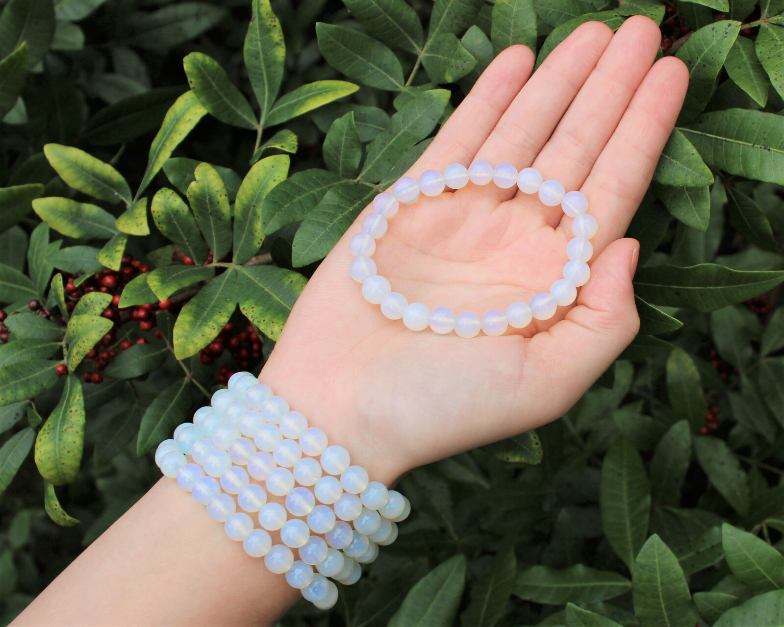 Opalite Bead Bracelet 8 mm Round Crystals (Natural Gemstone Stretch Bracelet)