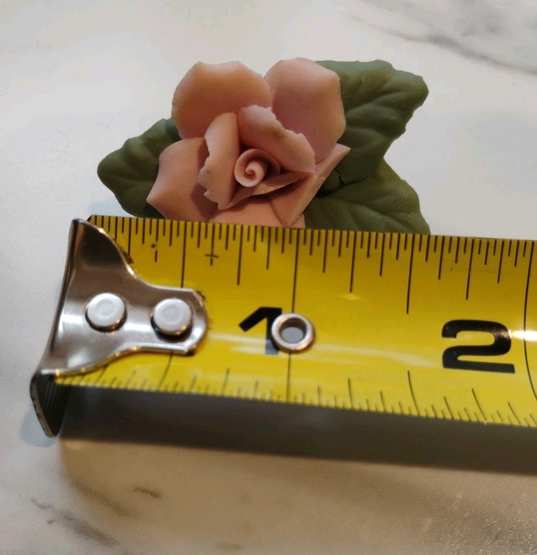 Vintage Ceramic Hand Made Pink Rose Brooch Pin