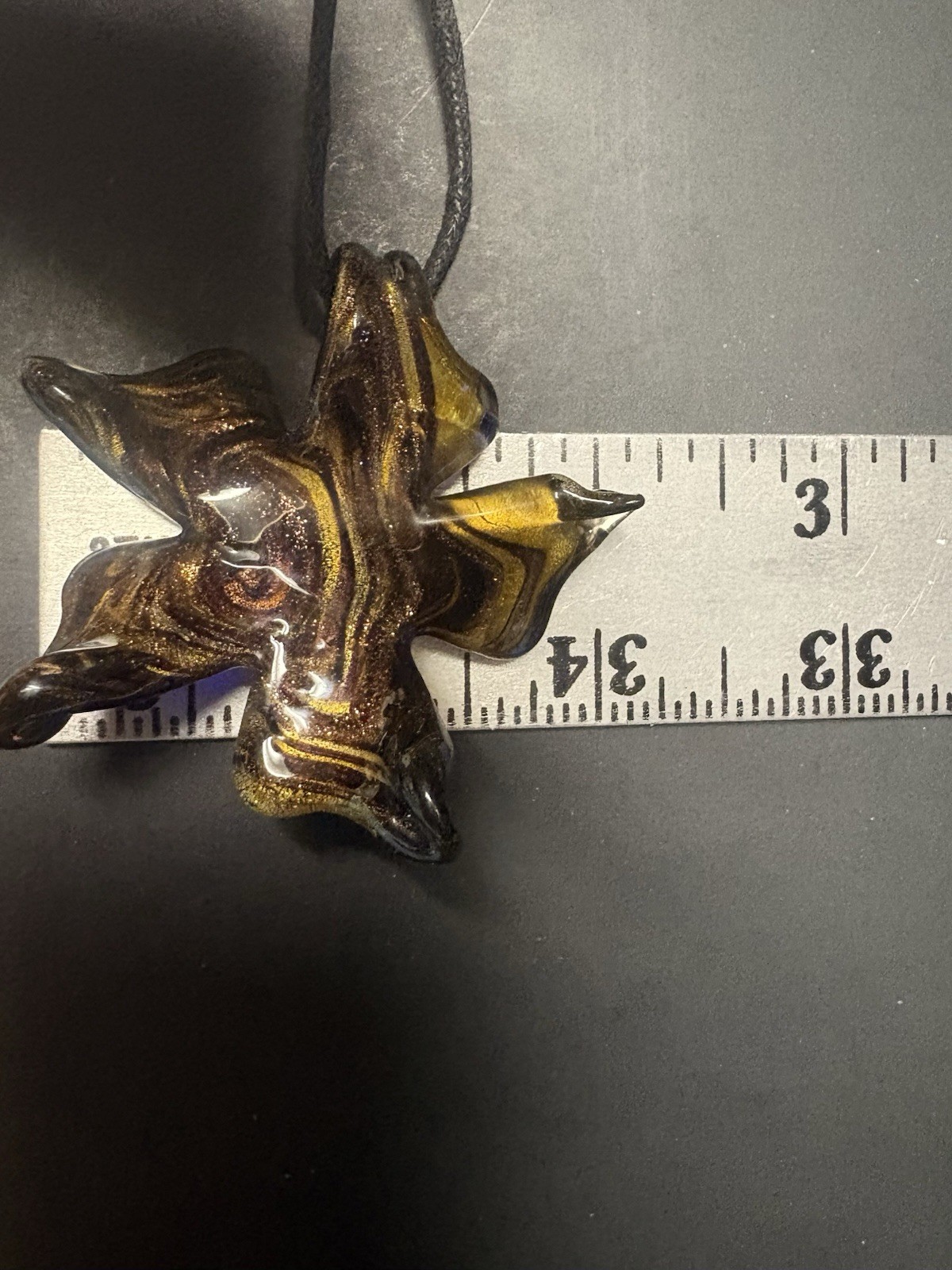 Brown and Yellow Star Pendant Necklace Murano glass, EUC