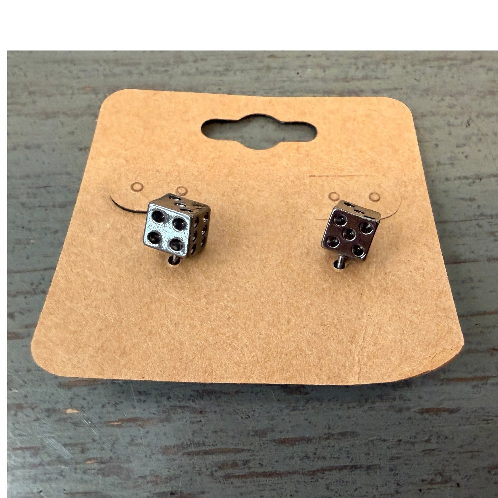 Gunmetal Grey Dice Stud Earrings 3D Cube Novelty Jewelry Gamer Accessory