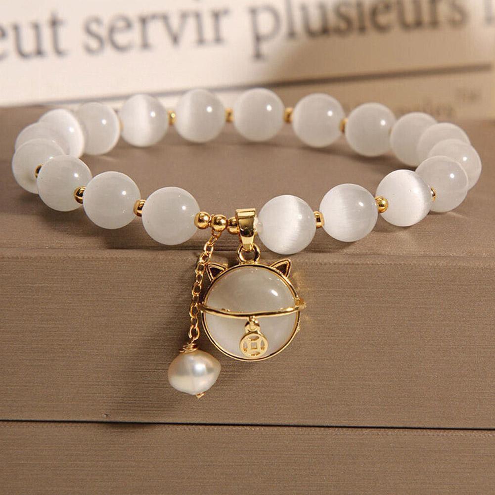 5Pcs Lucky Moonstone Beads Cat Bracelet Attracting Wealth Women Jewelry Gift US