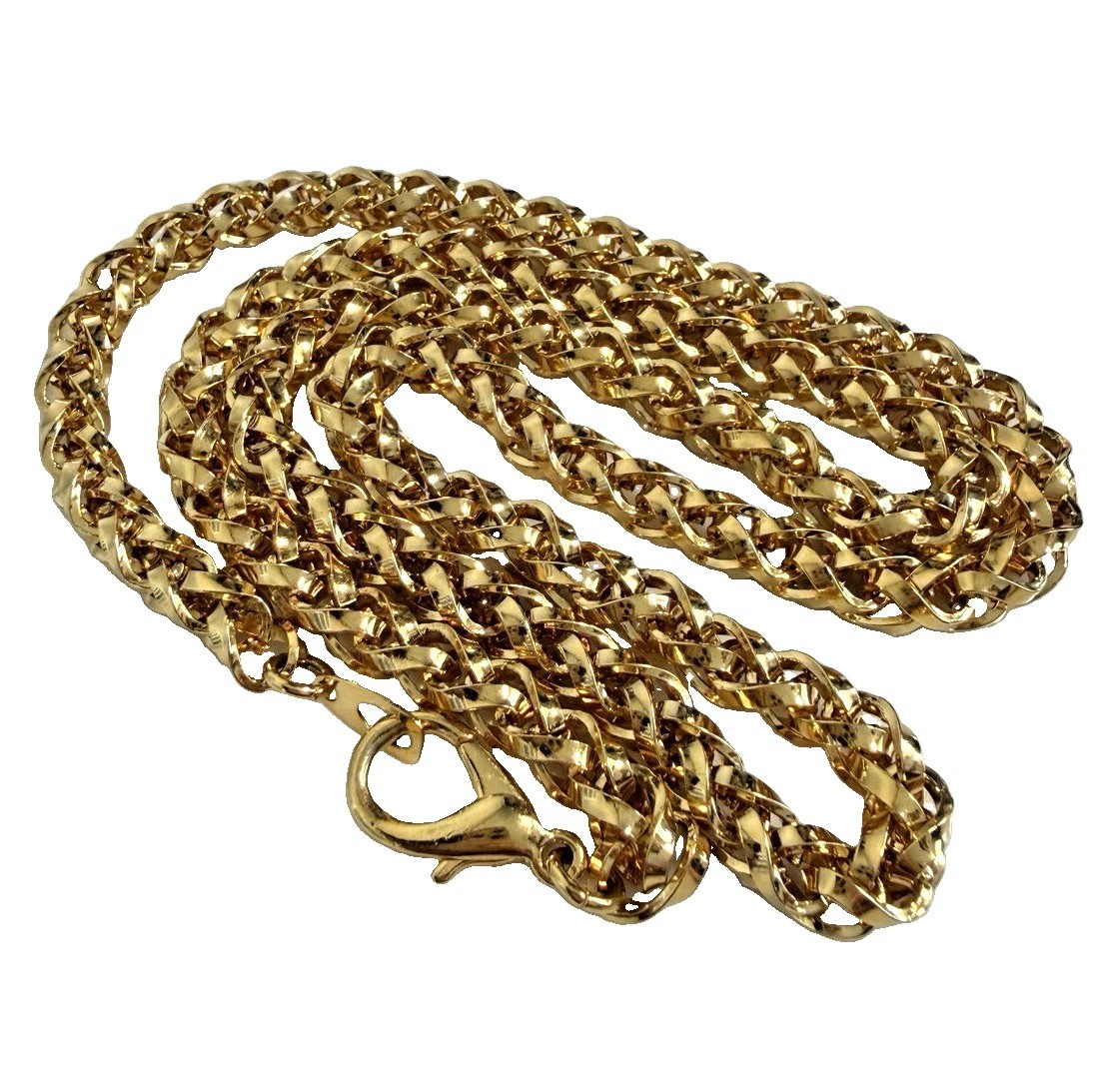 Unsigned Heavy Gold Tone Chunky Wheat Link Chain Necklace 24″ x 6mm
