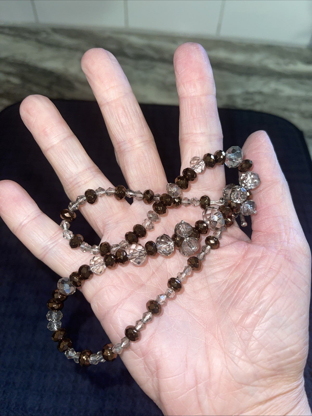 17in Necklace With Smoky And bronze Colored Crystals And Pewter Toggle Clasp NEW