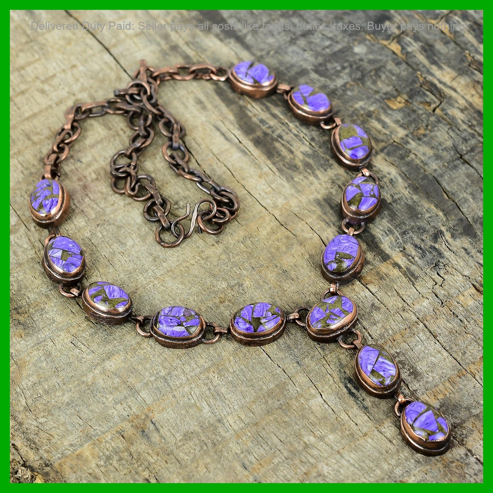 Oval Natural Copper Charoite Copper Electroformed Trendy Chain Necklace Jewelry