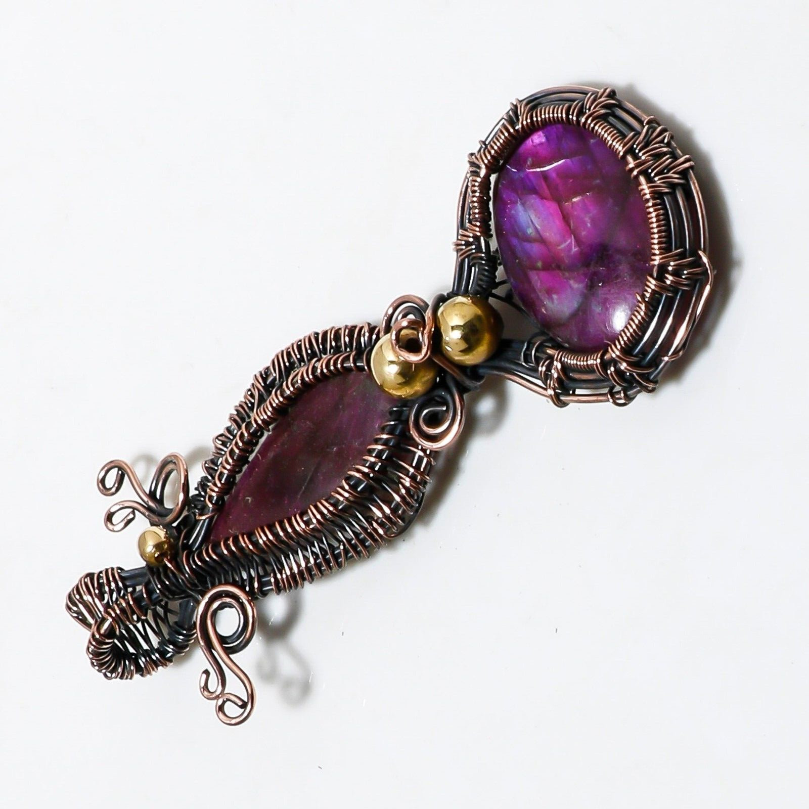 Wire Warp Copper Pink Fire Labradorite Gemstone Pendant Jewelry Pendant Size 3