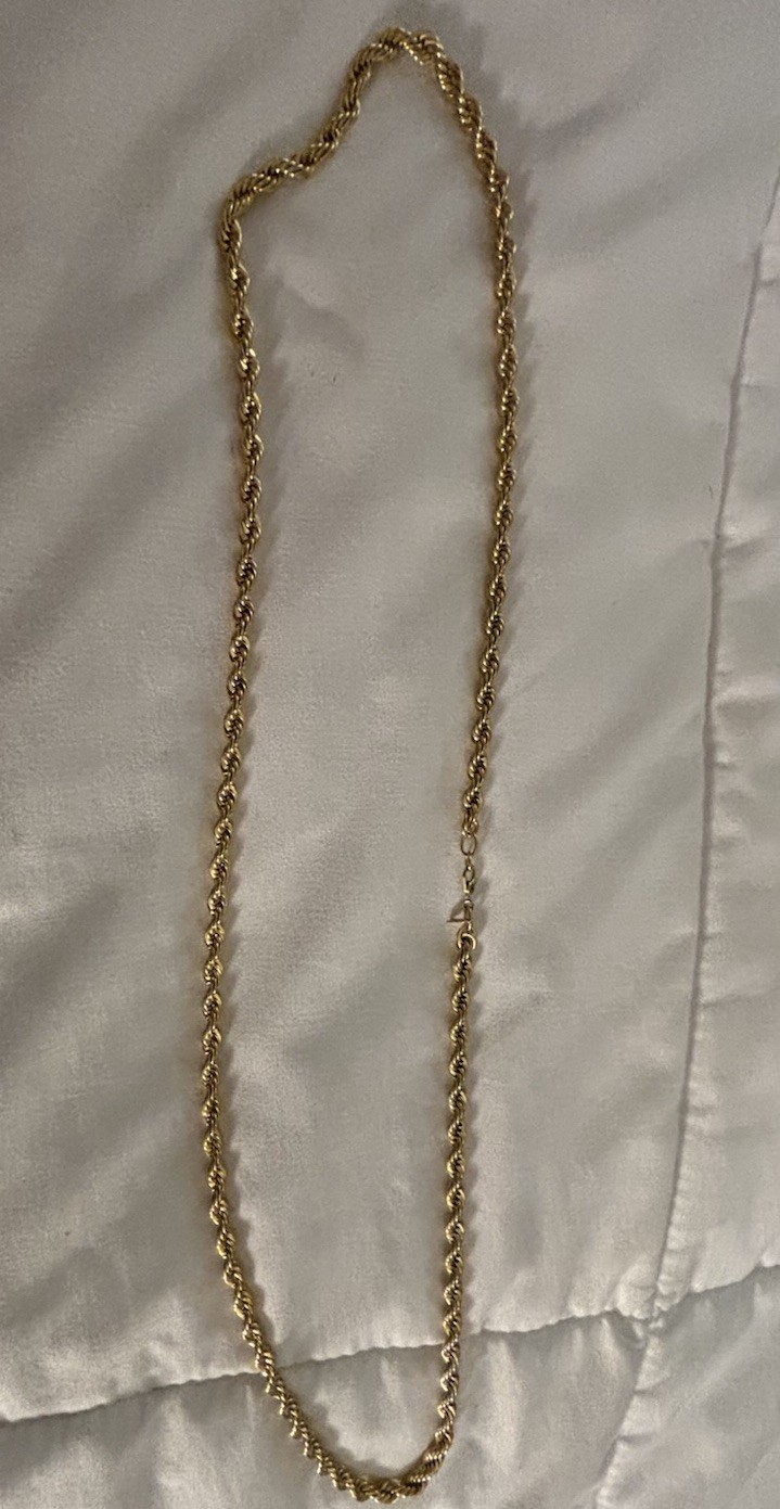 Gold Tone Rope Chain Necklace 30 in Metal, No Stone