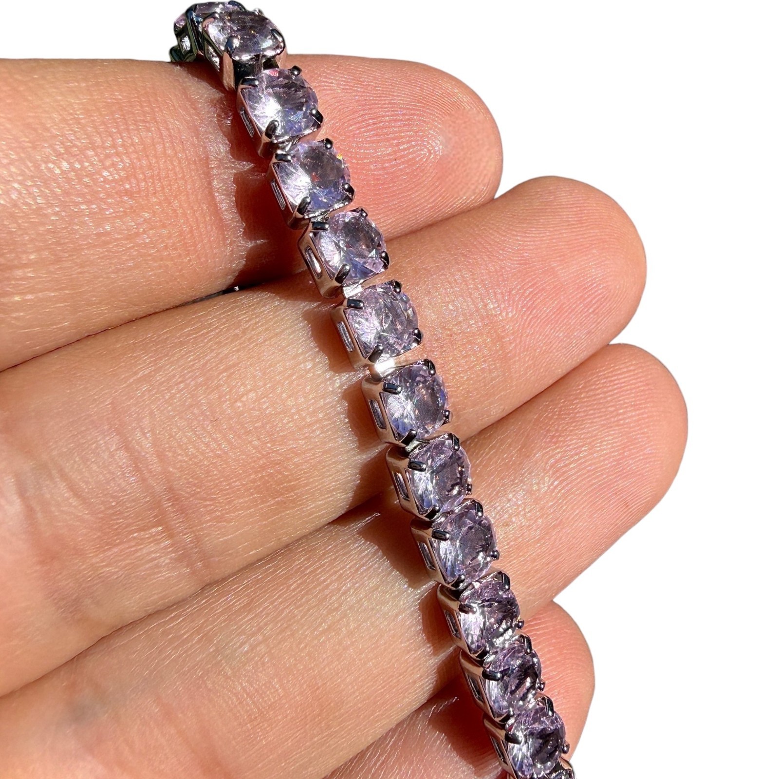 Tennis Bracelet Pink Stones Silver Plated 6.7in 7.5in Dainty