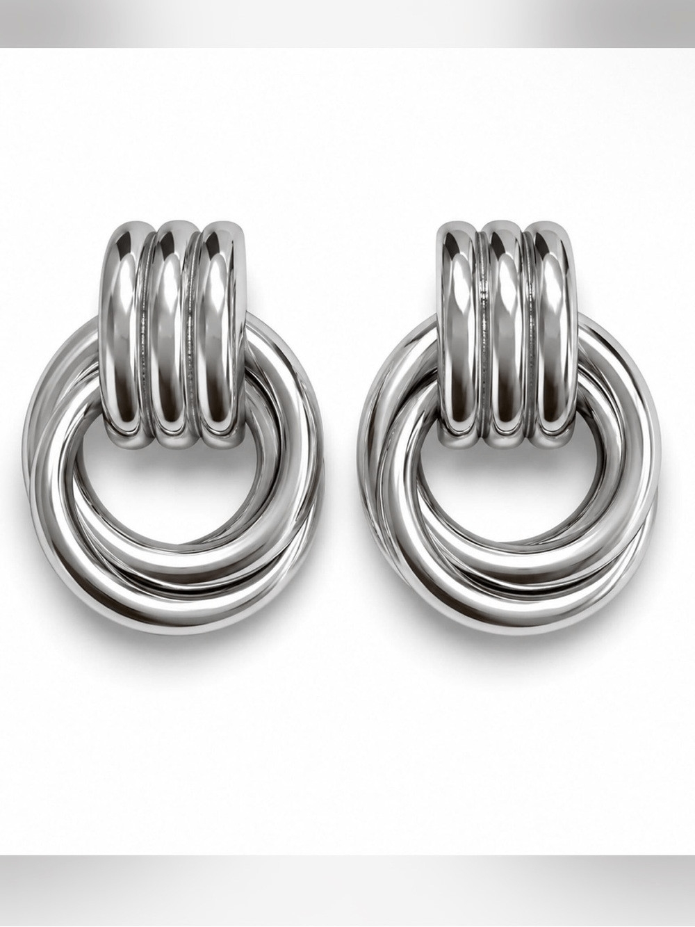 Shiny Silver Interlocked Hoop Drop Earrings