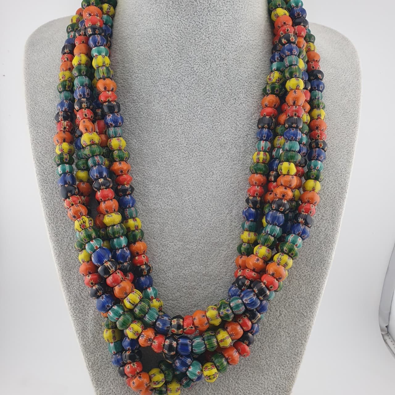 Vintage Venetian Style Multicolor Chevron Beaded Strands 22in | 9.1–11.2mm