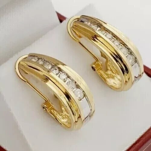Hoop Huggie Earrings 2 Ct Round Cut Simulated Diamond In 14K Yellow Gold Plated