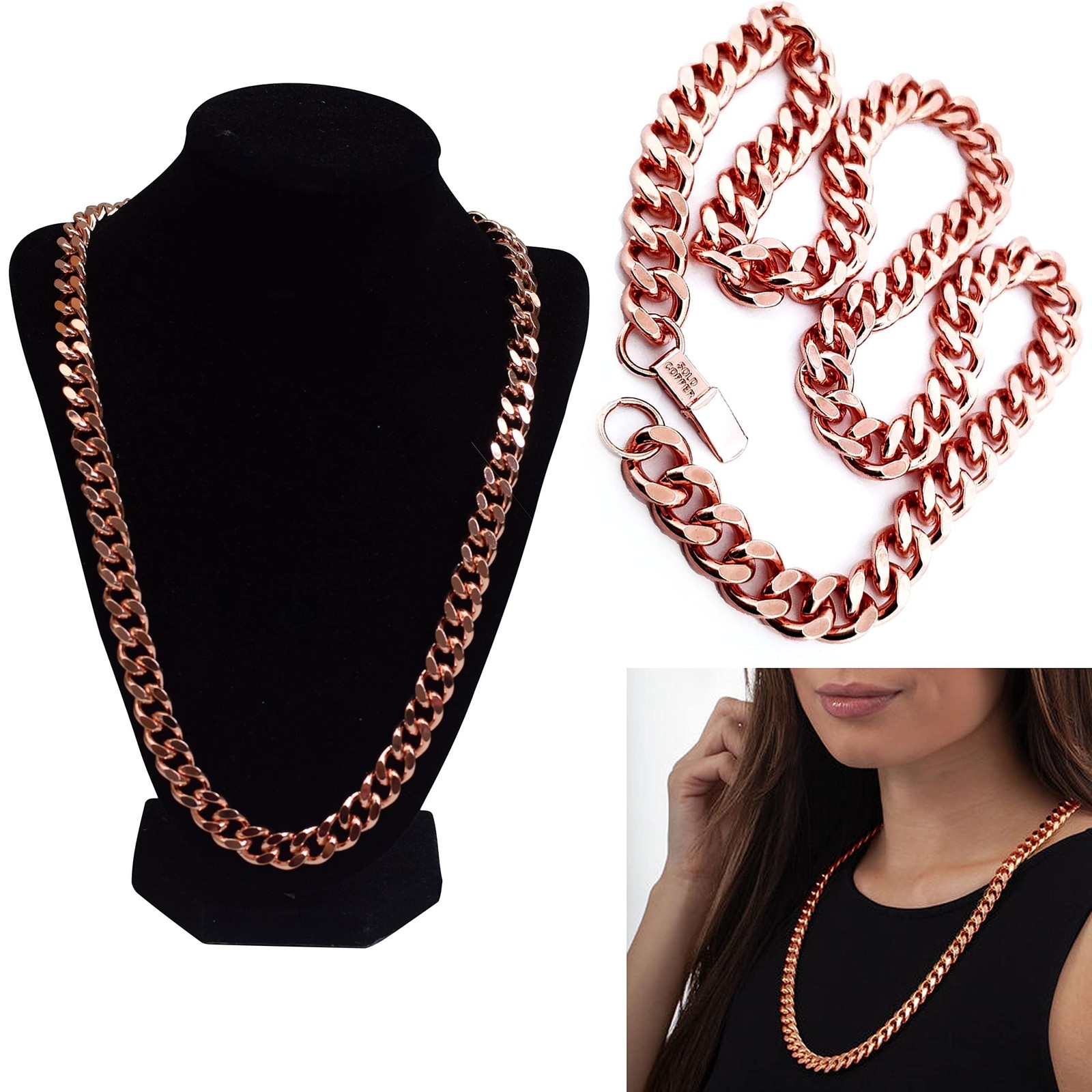 Pure Copper Cuban Link Necklace Heavy Solid Statement Jewelry Chain 24″ Unisex