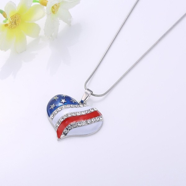 United States of American Flag Heart Necklace, 4th of July, American, USA