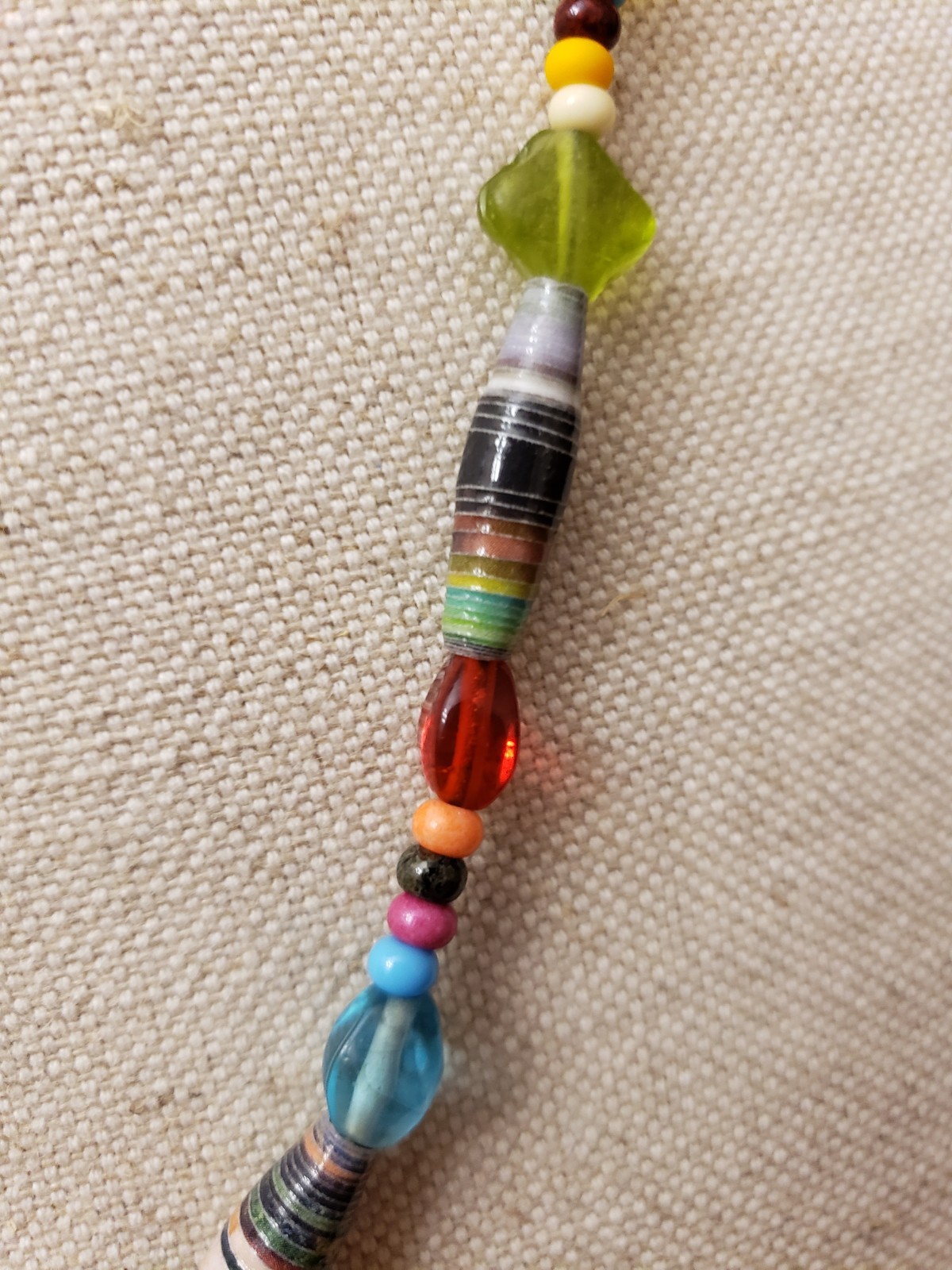 Handmade Colorful Glass and Paper Bead Casual Boho Necklace. 22″
