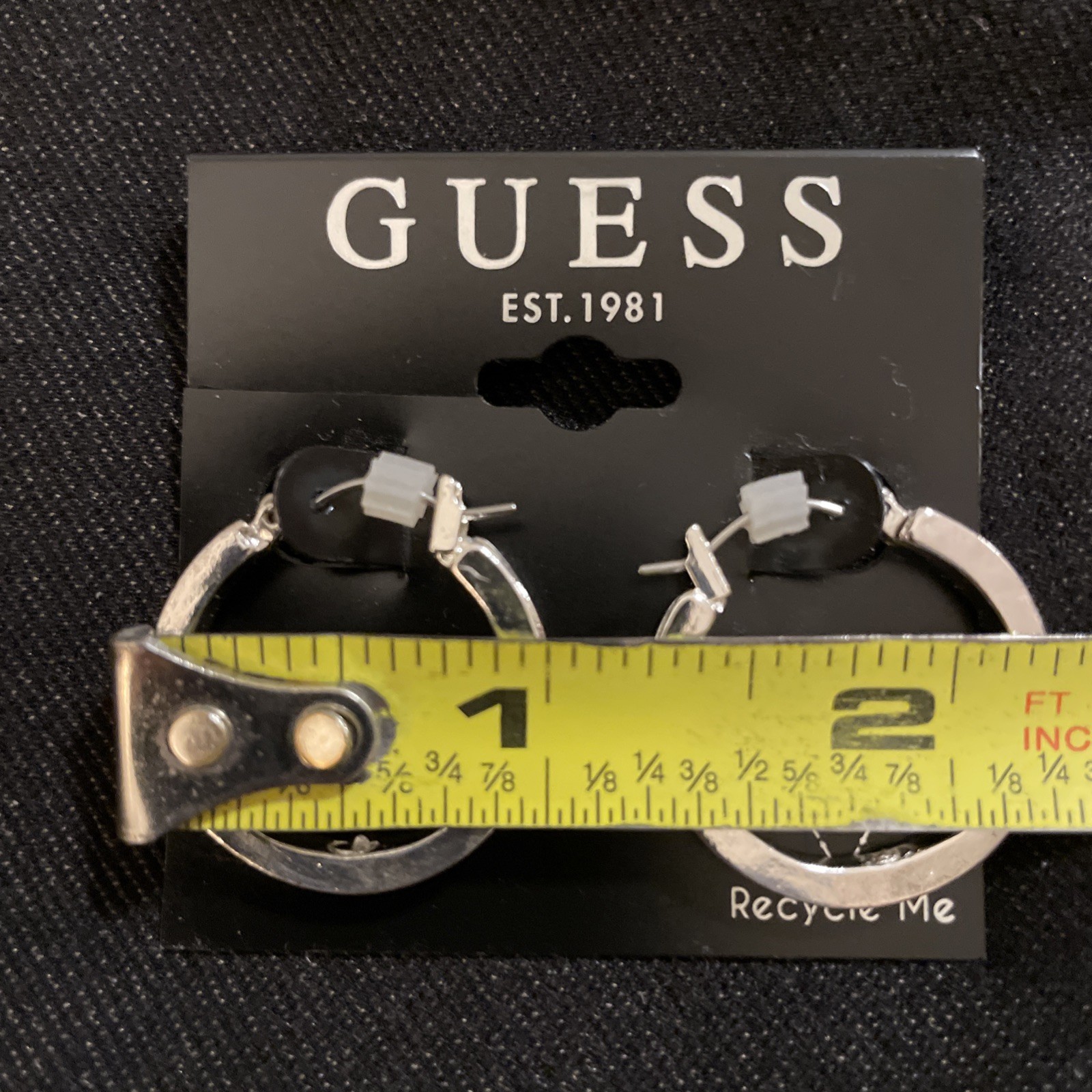 GUESS Brand New Silver Tone Hoop Earrings With Beveled Edge (NWT) Approx 1”