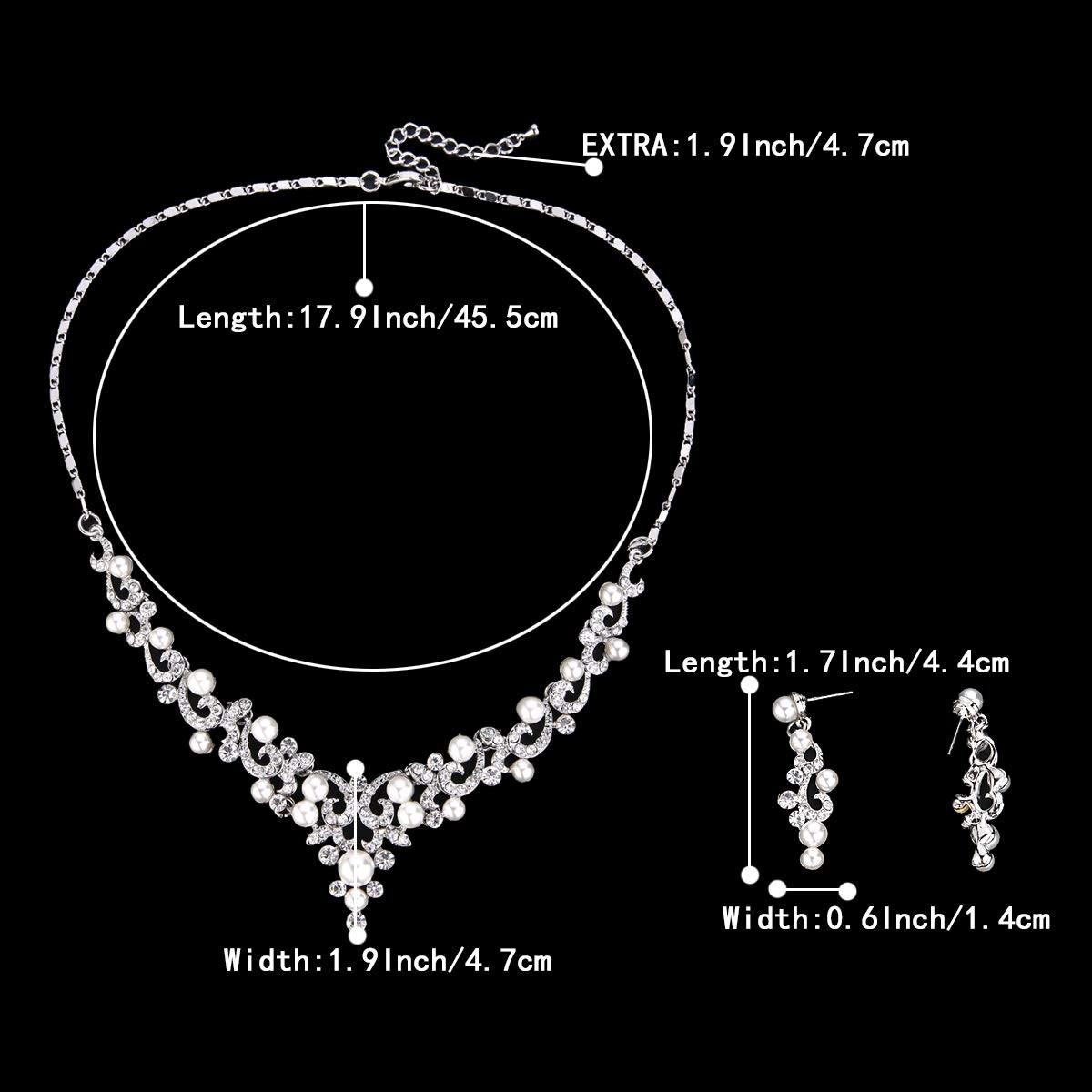 Wedding Bridal Simulated Pearl Necklace Earrings Jewelry Set for Women Filigr…