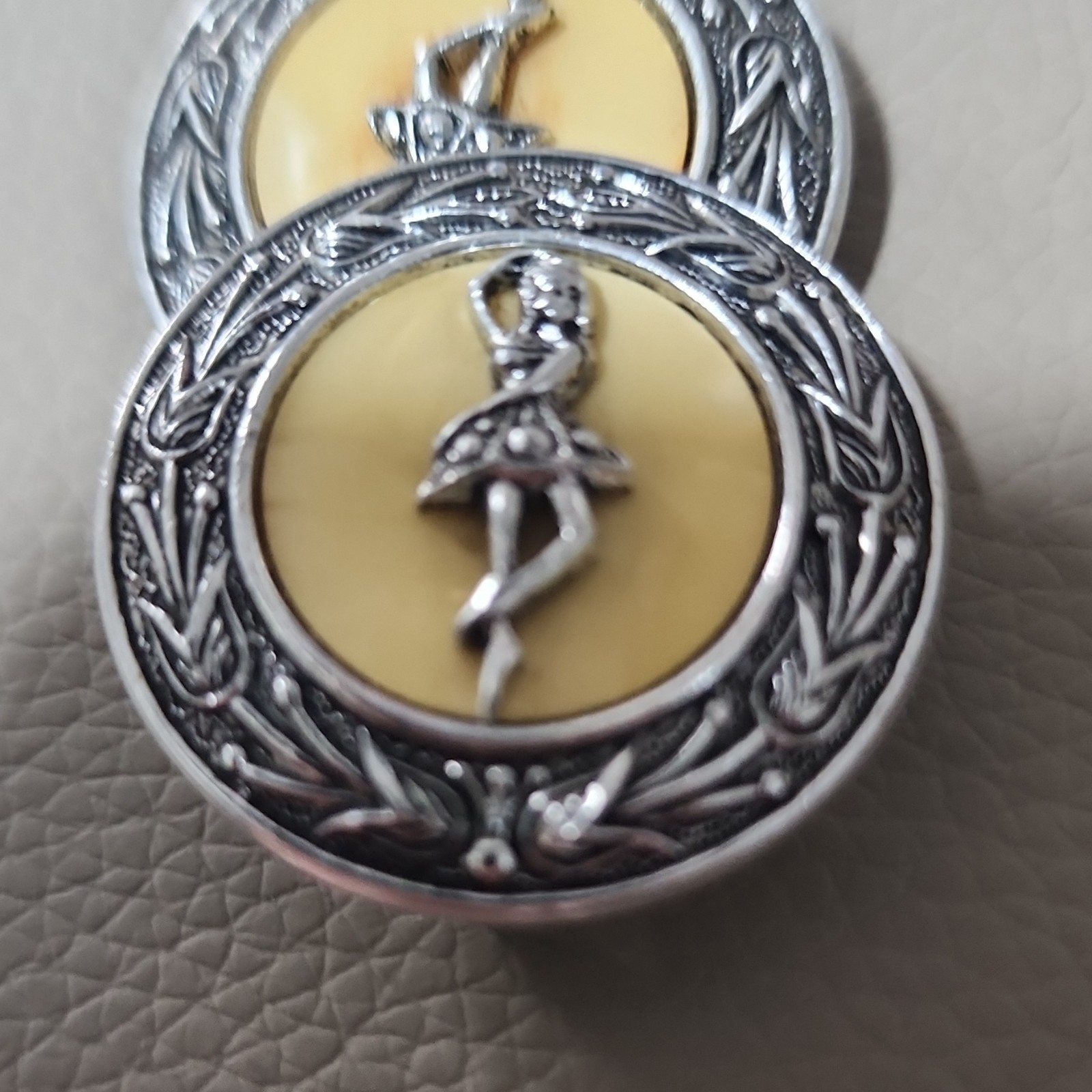 Nickel-Free Clip-On Earrings Ballet Dancer Silv Tone Ivory Resin Made In Germany