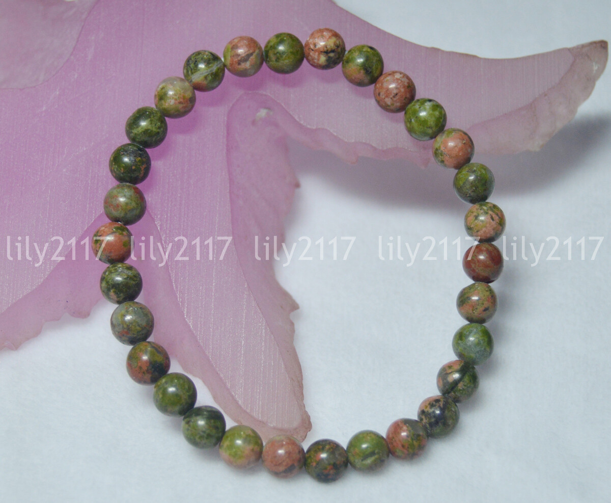 Natural Unakite Bracelet Green Round Multicolor Gems Beads 4-12mm Elasticity
