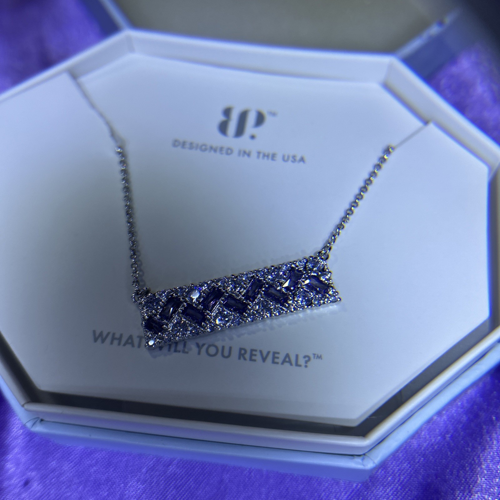 Amethyst Cz Rhodium Plated 18 Inch +2.5 Extender Necklace Designed In The USA