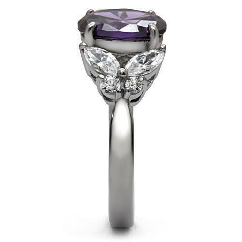 TK086 – High polished (no plating) Stainless Steel Ring with AAA Grade CZ in