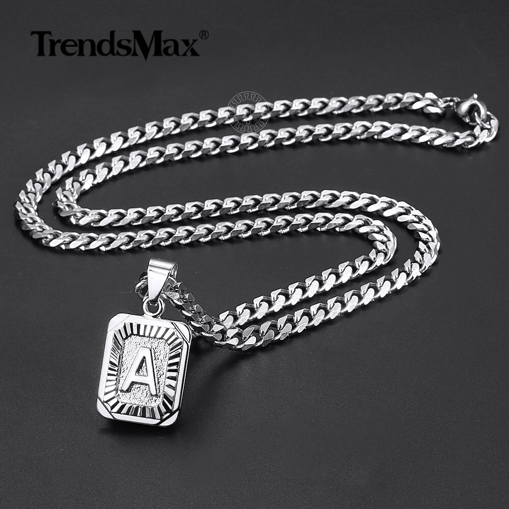 Silver Plated Initial Letter Alphabet Pendant Necklace 3mm Curb Chain 16-22 inch