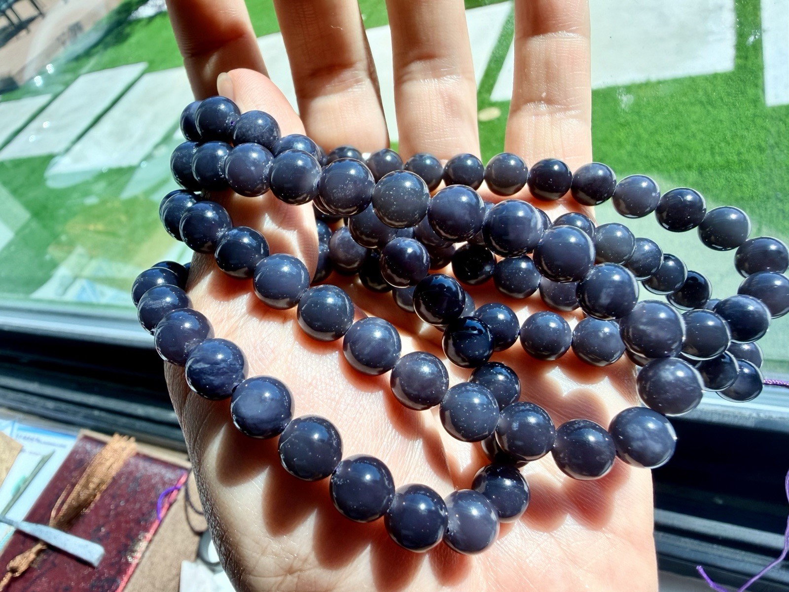 Nephrite Hetian jade necklace 8m Emperor Purple 34inch Long Rich Silky 帝王紫